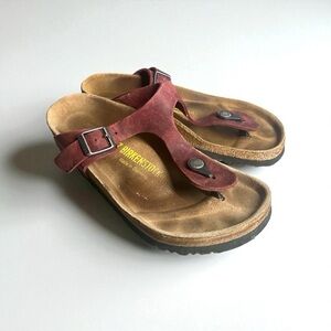 Birkenstock Gizeh Sandals Red-Burgundy Nubuck Leather EU 37 / US Women’s 6-6.5